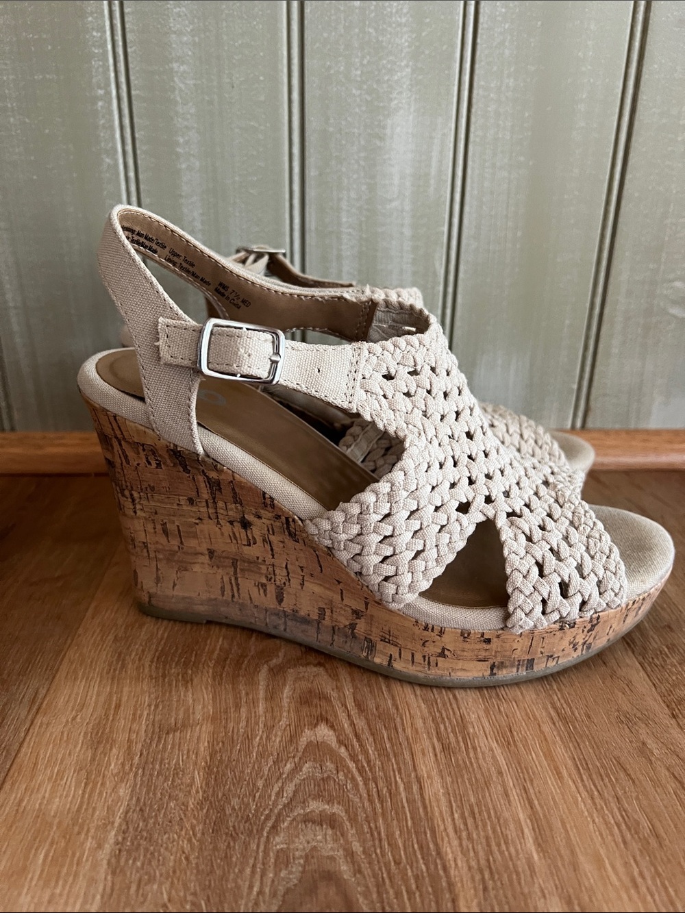 SO Beige Braided Cork Wedge Sandals - great condition!